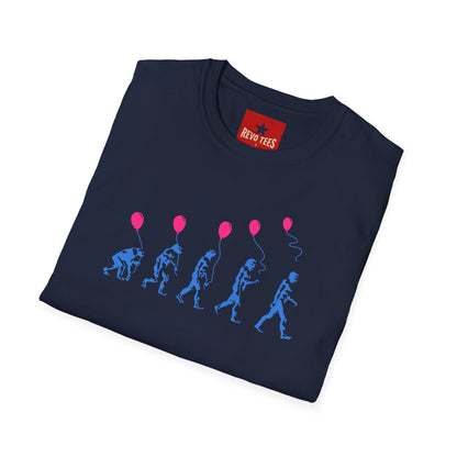 Evolution of Man Holding Balloon T-Shirt — Funny Retro Evolution Graphic Tee