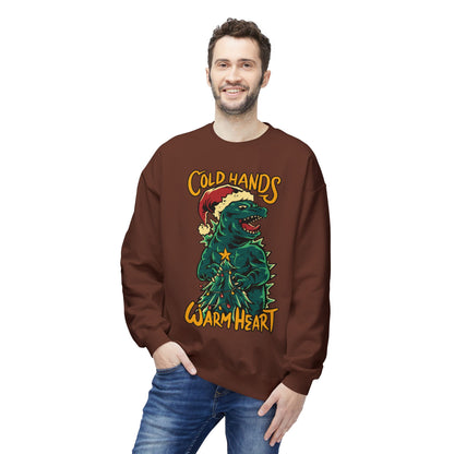 Christmas Godzilla - "Cold Hands Warm Heart" Holiday Crewneck Sweatshirt