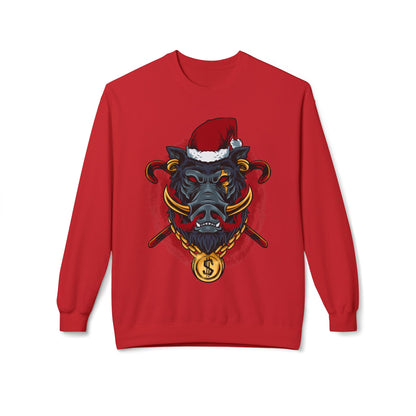 Boar Head Santa — Ugly Holiday Crewneck Sweater