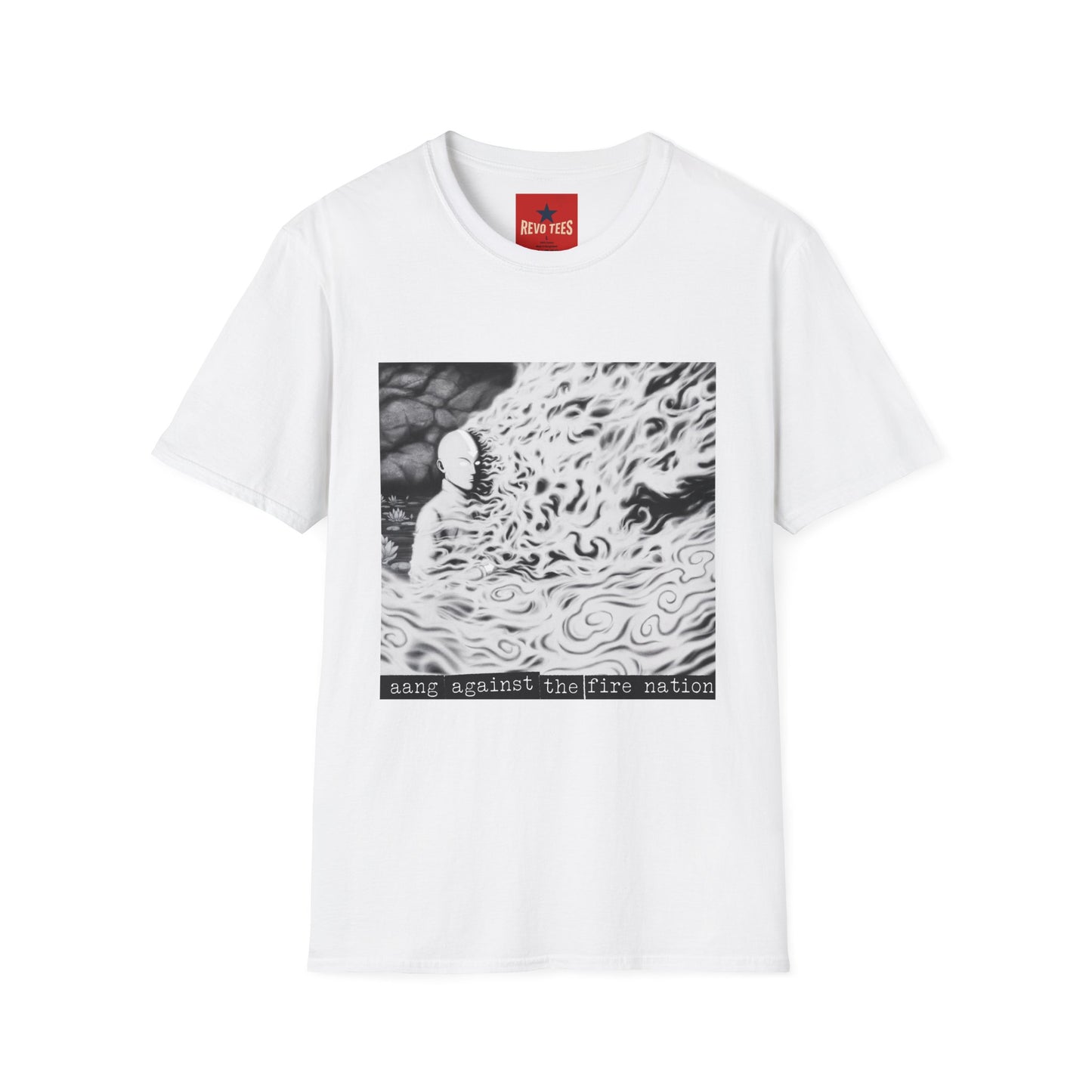 Surreal Flame Portrait T-Shirt — Black & White Abstract Face with Flames