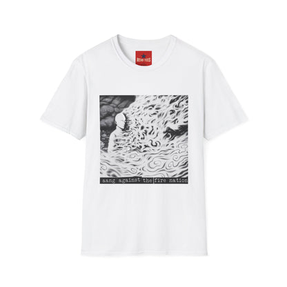 Surreal Flame Portrait T-Shirt — Black & White Abstract Face with Flames