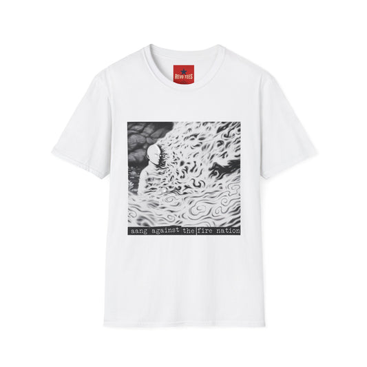 Surreal Flame Portrait T-Shirt — Black & White Abstract Face with Flames
