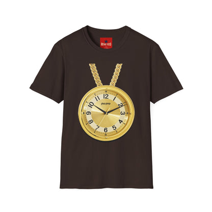 Gold Pocket Watch Necklace T-Shirt — Vintage Clock Graphic Tee