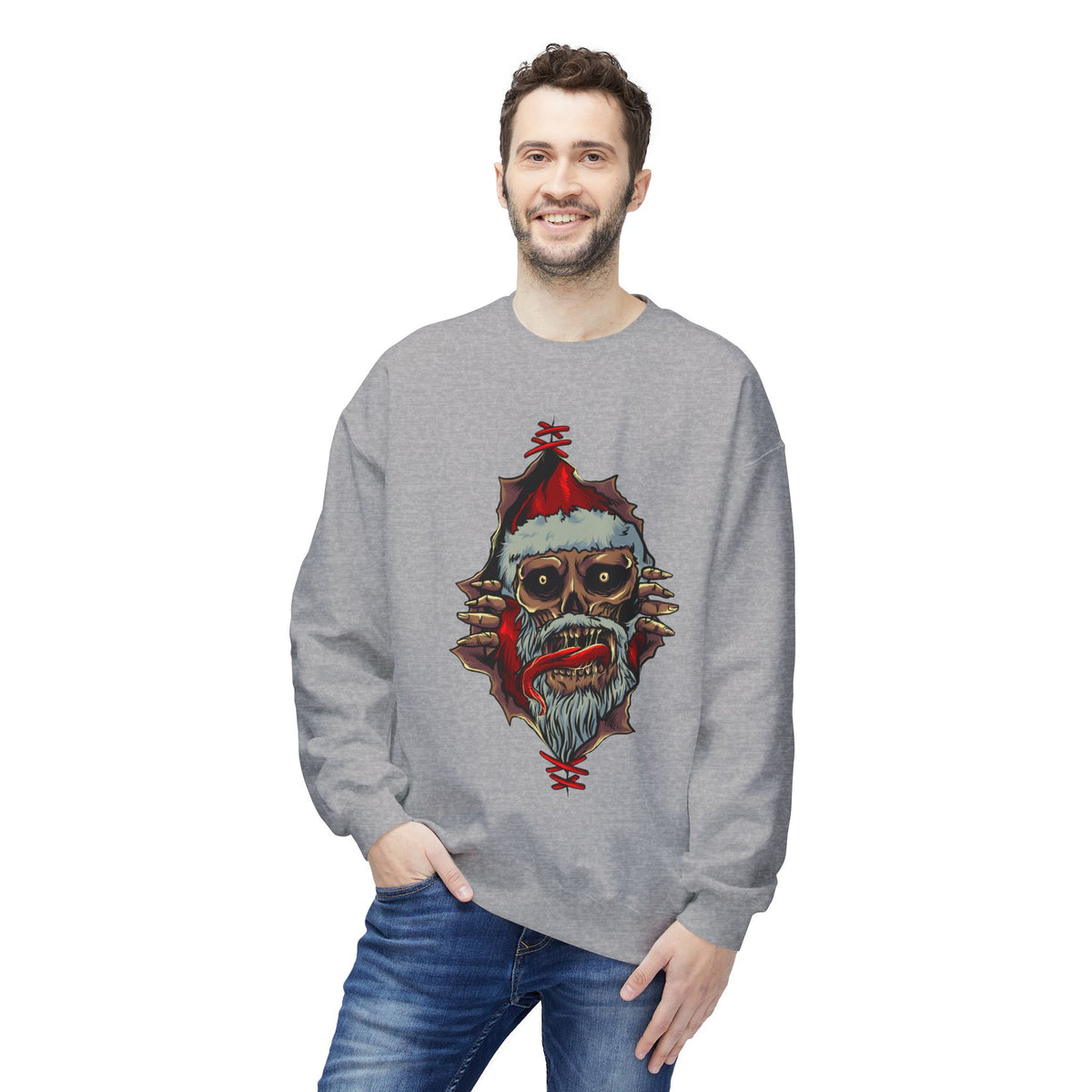 Skull Santa Crewneck Sweatshirt — Horror Christmas Graphic