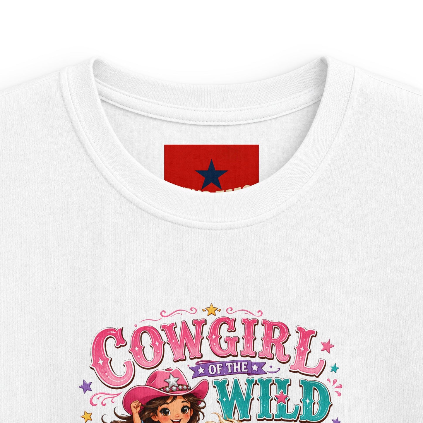 Kids Tee — "Cowgirl at Heart" Colorful Western Graphic (Cowgirl & Wild Print)