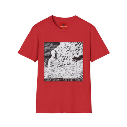 Surreal Flame Portrait T-Shirt — Black & White Abstract Face with Flames