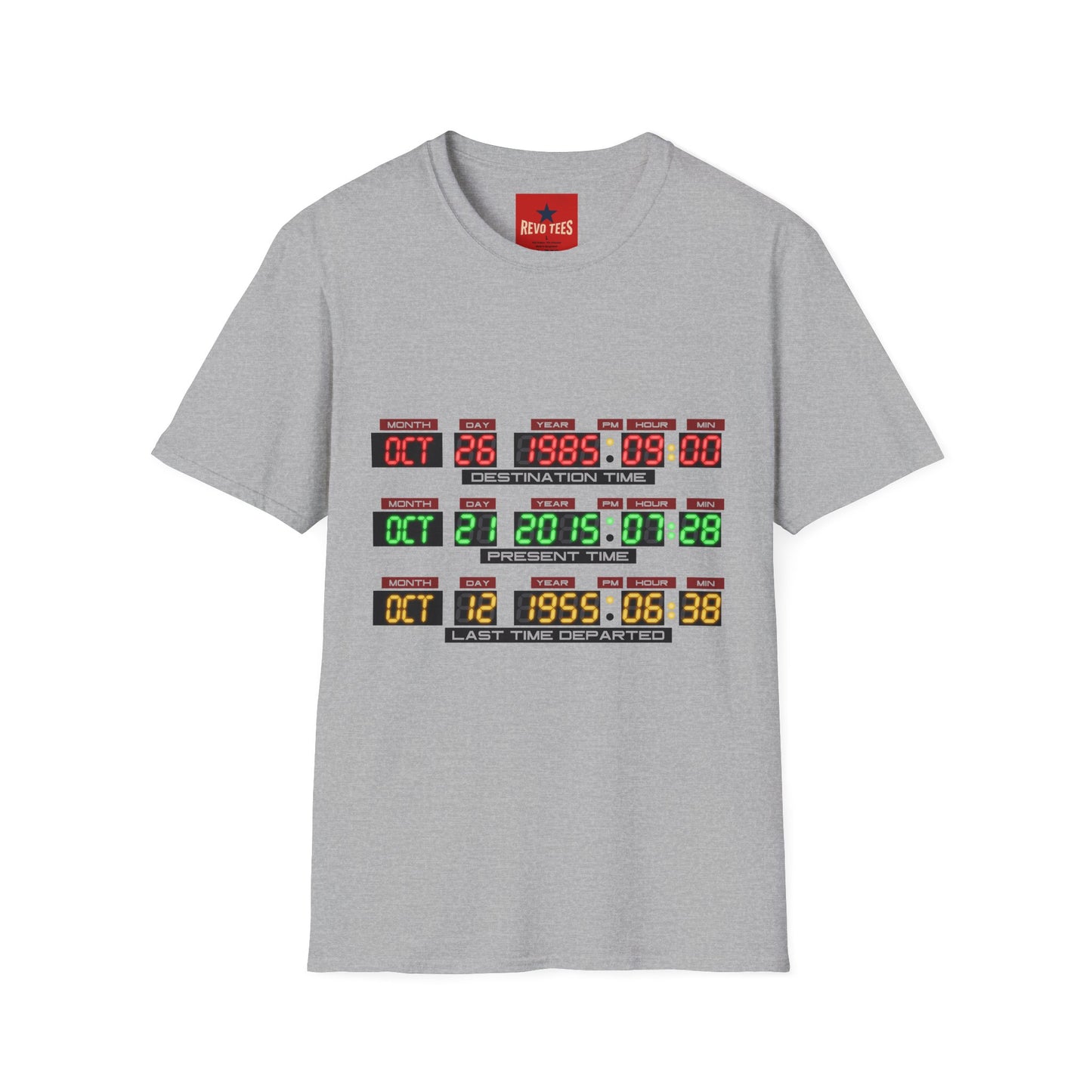 T‑Shirt — Back to the Future Time Display Graphic (Oct 26 1985 / Oct 21 2015)