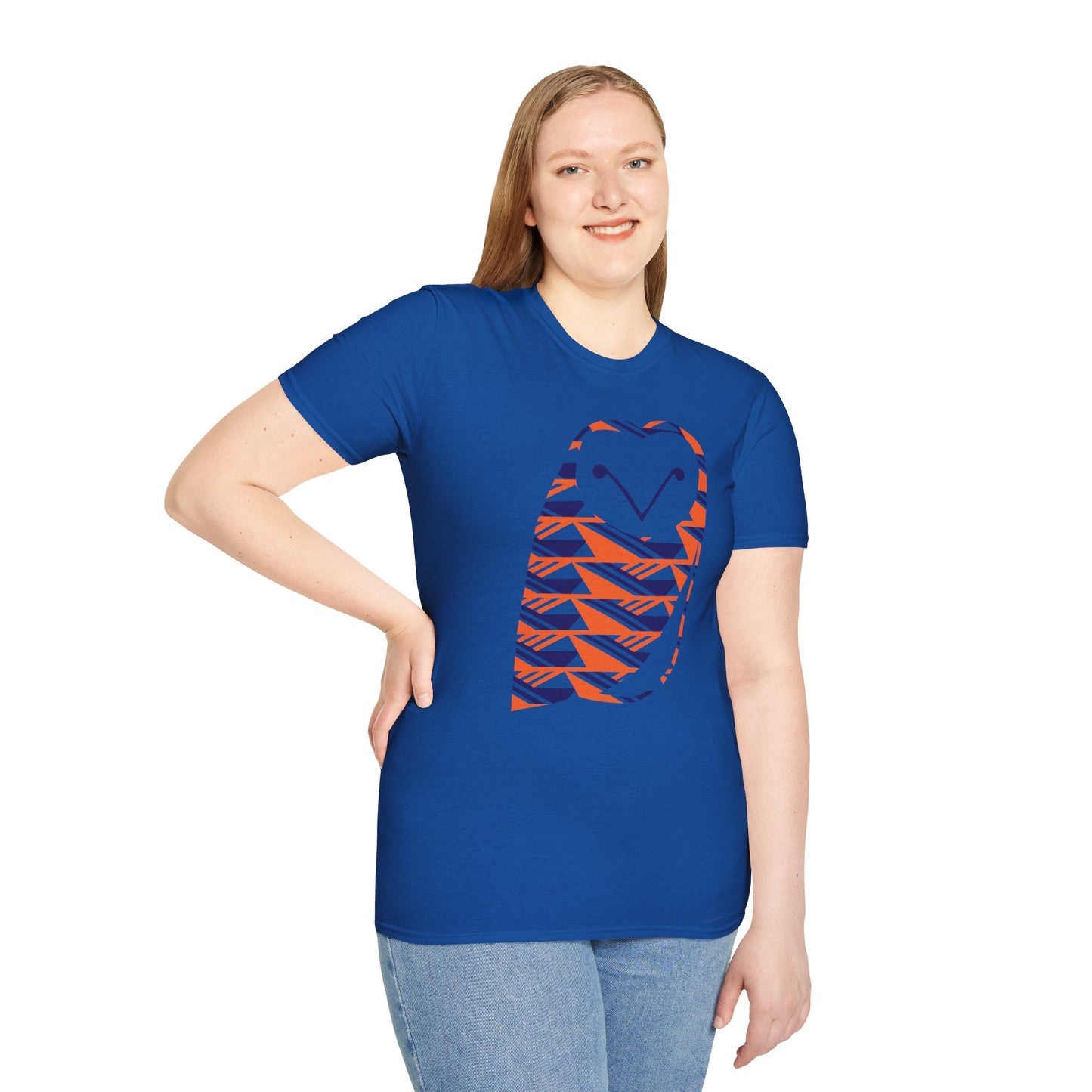 Owl Pattern T-Shirt — Geometric Orange & Navy Cute Owl Graphic Tee