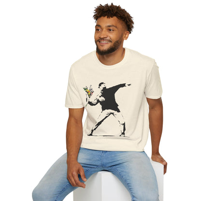 Banksy-Style Flower Bomber T-Shirt — Street Art Protest Graphic Tee