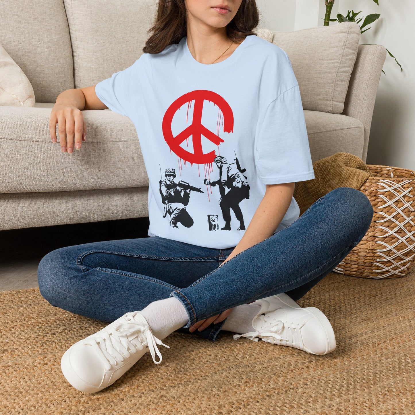 Banksy Peace Symbol Graffiti T-Shirt – Red Drip Street Art Tee