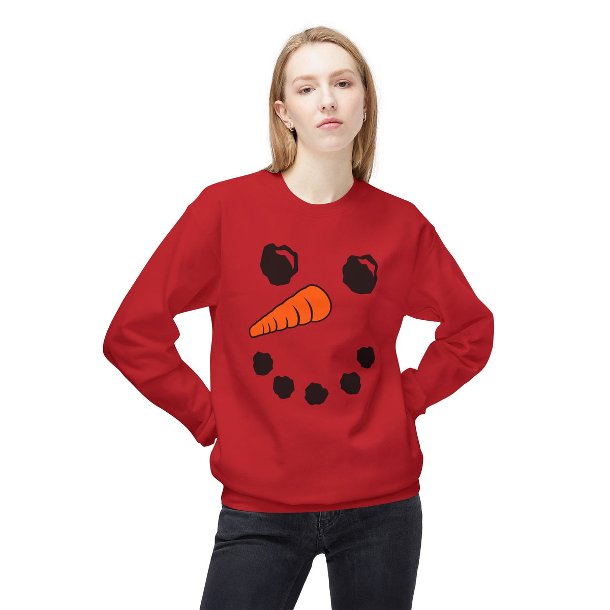 Snowman Face Crewneck Sweatshirt — Cute Winter Holiday Pullover