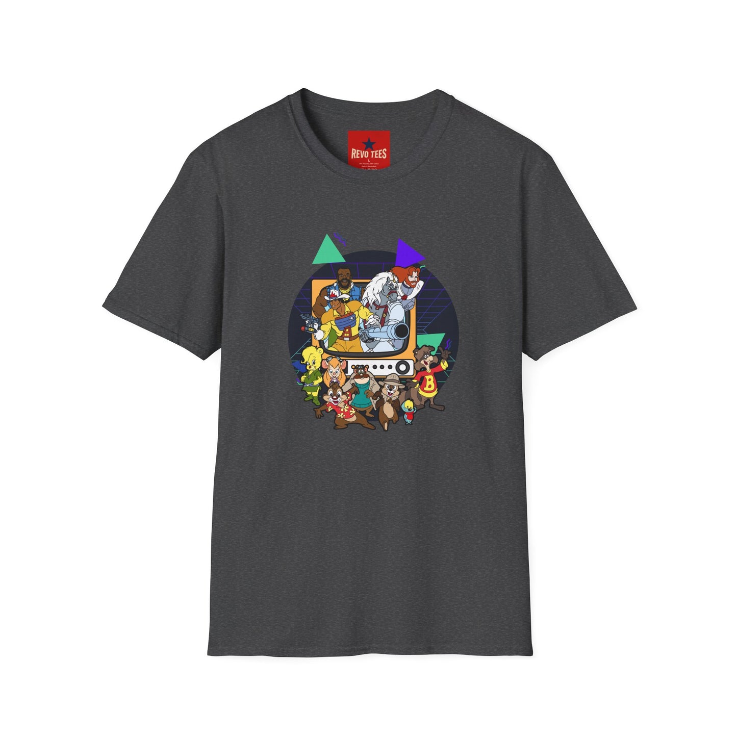 Retro Cartoon Crew T-Shirt — Vintage TV Character Collage