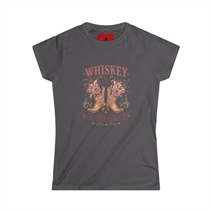 Whiskey & Wildflowers Women's Tee — Floral Cowboy Boots Graphic Shirt