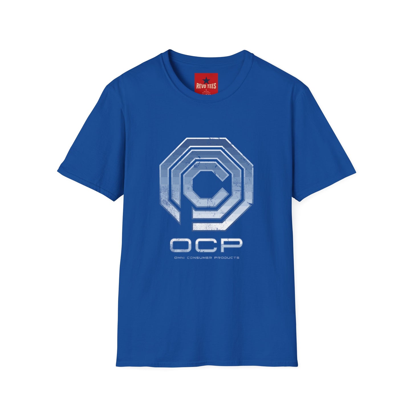 OCP Logo T‑Shirt — Retro Distressed Cyberpunk Company Tee