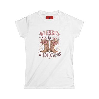 Whiskey & Wildflowers Women's Tee — Floral Cowboy Boots Graphic Shirt