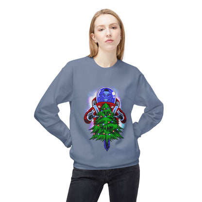 Astronaut Santa Pouncing on a Christmas Tree Crewneck Sweatshirt