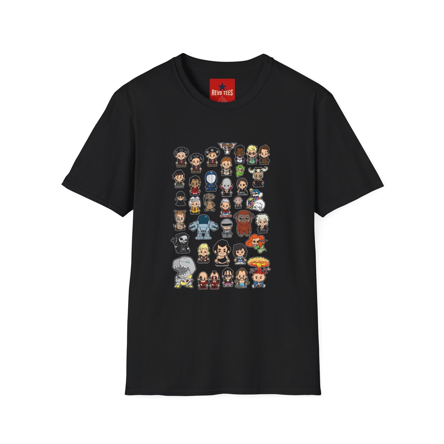 Cute Chibi Characters Crewneck T‑Shirt — Cartoon Character Grid Tee