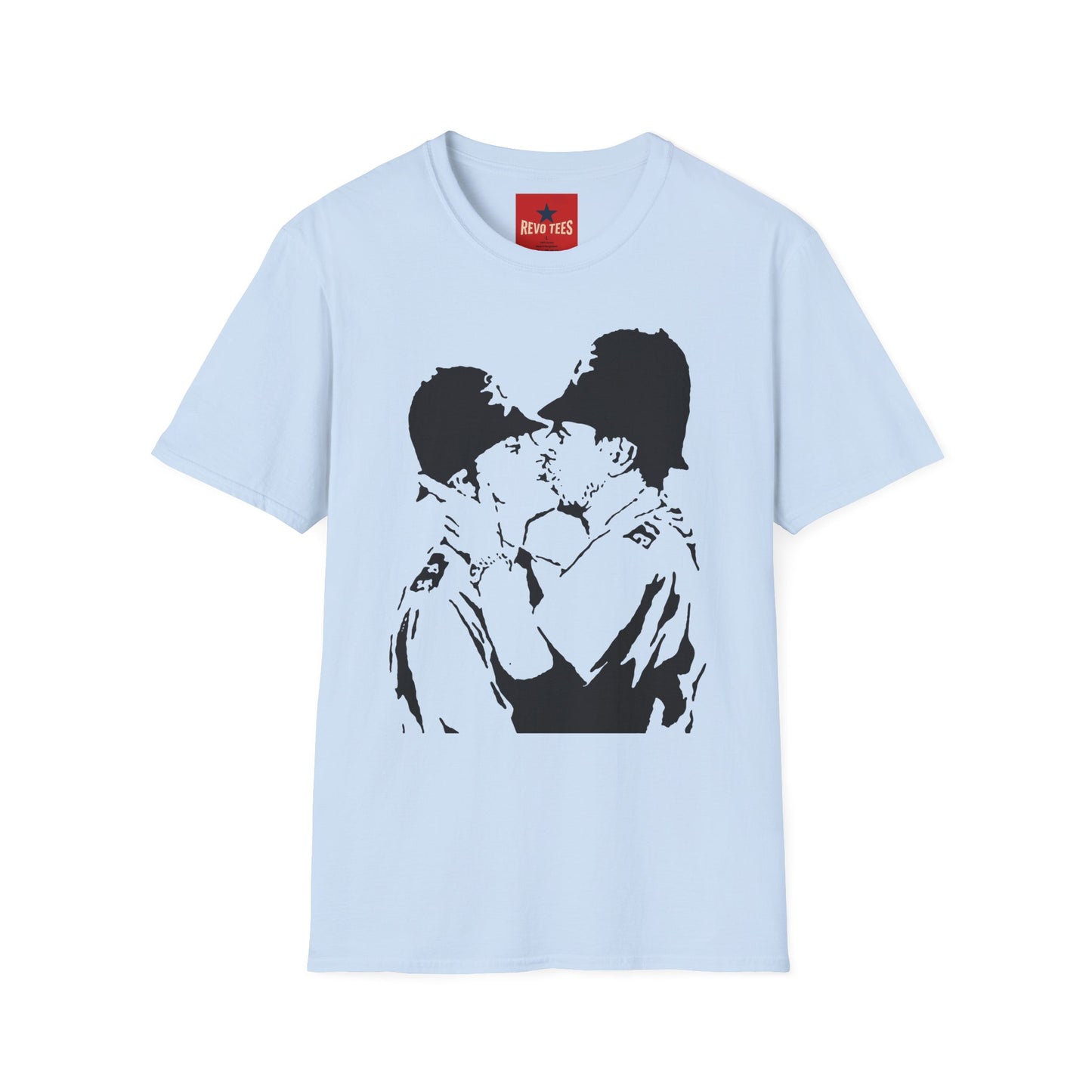 Banksy - Kissing Policemen Graphic T‑Shirt — Vintage Stencil Couple Print
