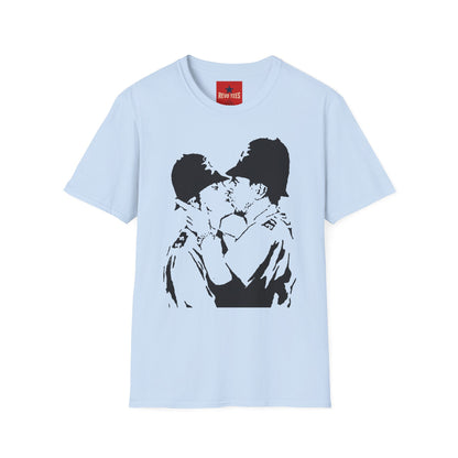 Banksy - Kissing Policemen Graphic T‑Shirt — Vintage Stencil Couple Print
