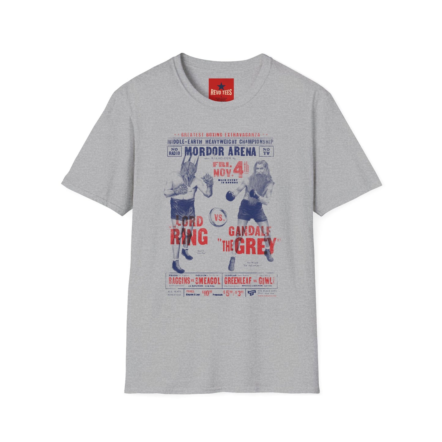 Mordor Arena Boxing Tee — 'Gandalf the Grey vs. Blood Ring' Vintage Middle-Earth Fight Poster T-Shirt