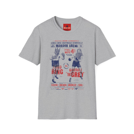 Mordor Arena Boxing Tee — 'Gandalf the Grey vs. Blood Ring' Vintage Middle-Earth Fight Poster T-Shirt