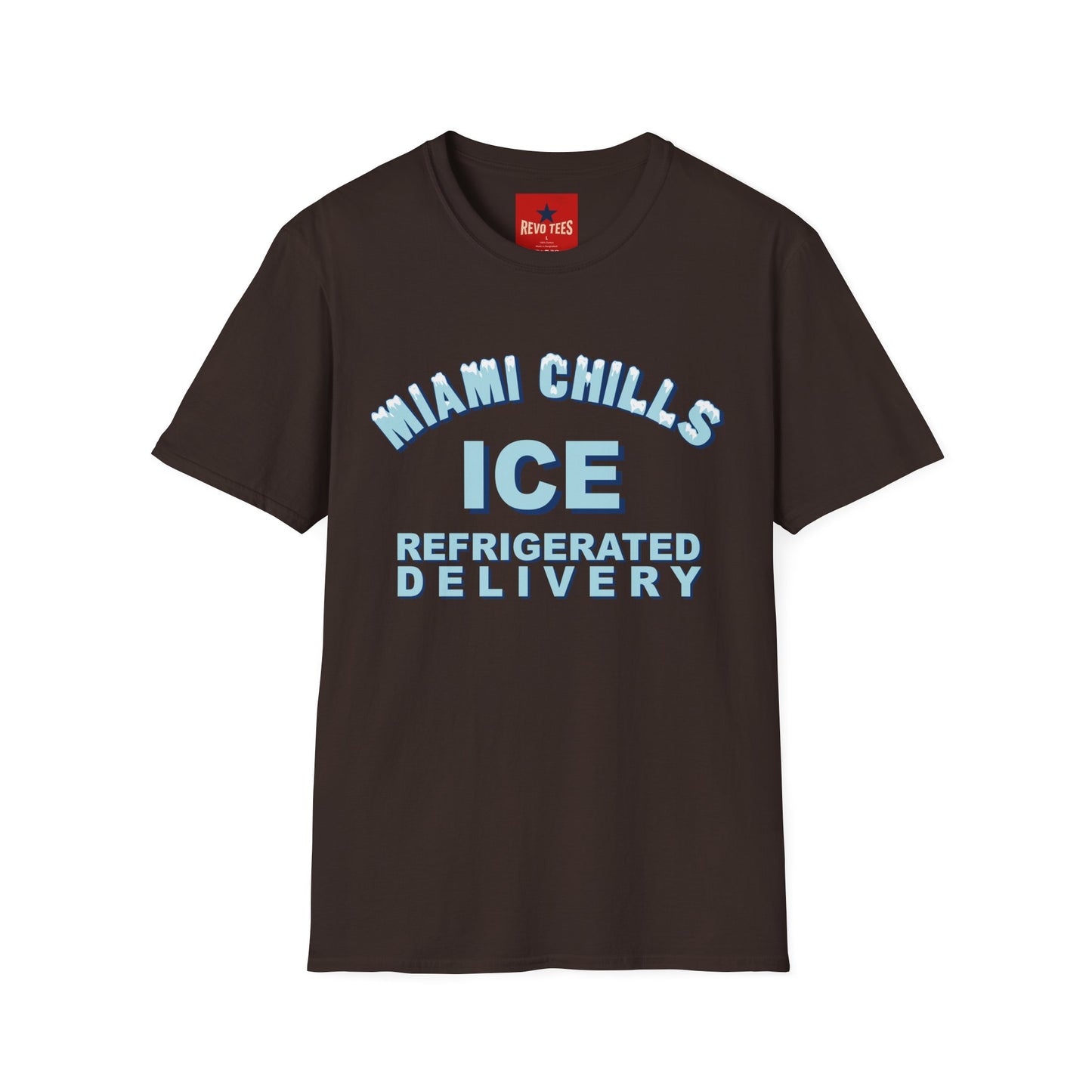 Miami Chills Ice Graphic T-Shirt — Retro Beach Vibes, Refrigerated Delivery Slogan