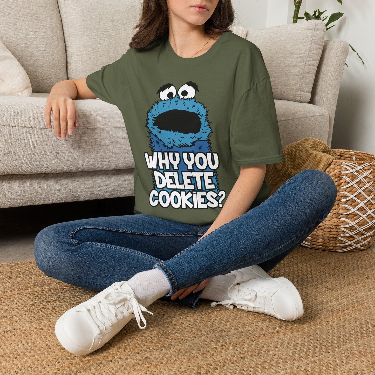 Cookie Monster "Why You Delete Cookies?" T-Shirt — Funny Retro Kids TV Graphic Tee