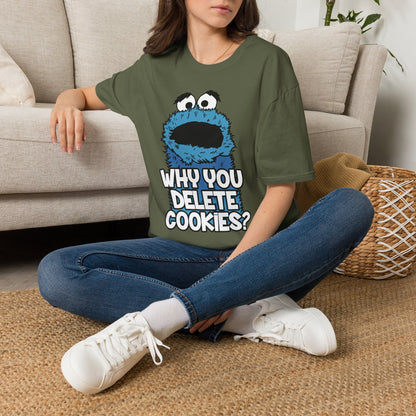 Cookie Monster "Why You Delete Cookies?" T-Shirt — Funny Retro Kids TV Graphic Tee