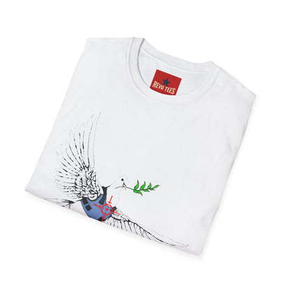 Banksy's Dove of Peace T‑Shirt — Flying Dove with Olive Branch & Earth Heart Graphic