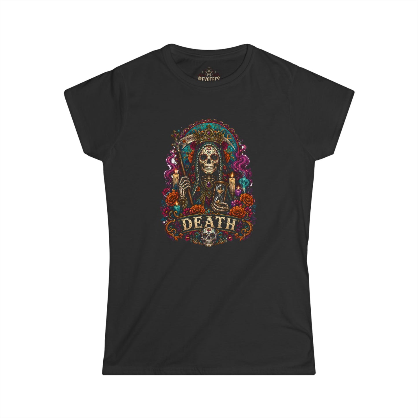 Day of the Dead "Death" Skull Tee — Women's Gothic Floral Graphic Shirt