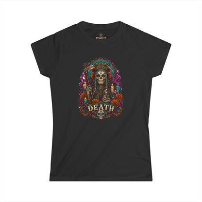 Day of the Dead "Death" Skull Tee — Women's Gothic Floral Graphic Shirt