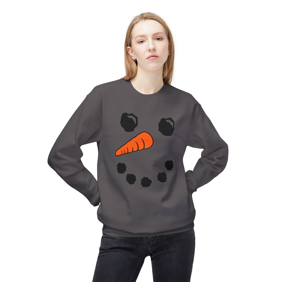 Snowman Face Crewneck Sweatshirt — Cute Winter Holiday Pullover
