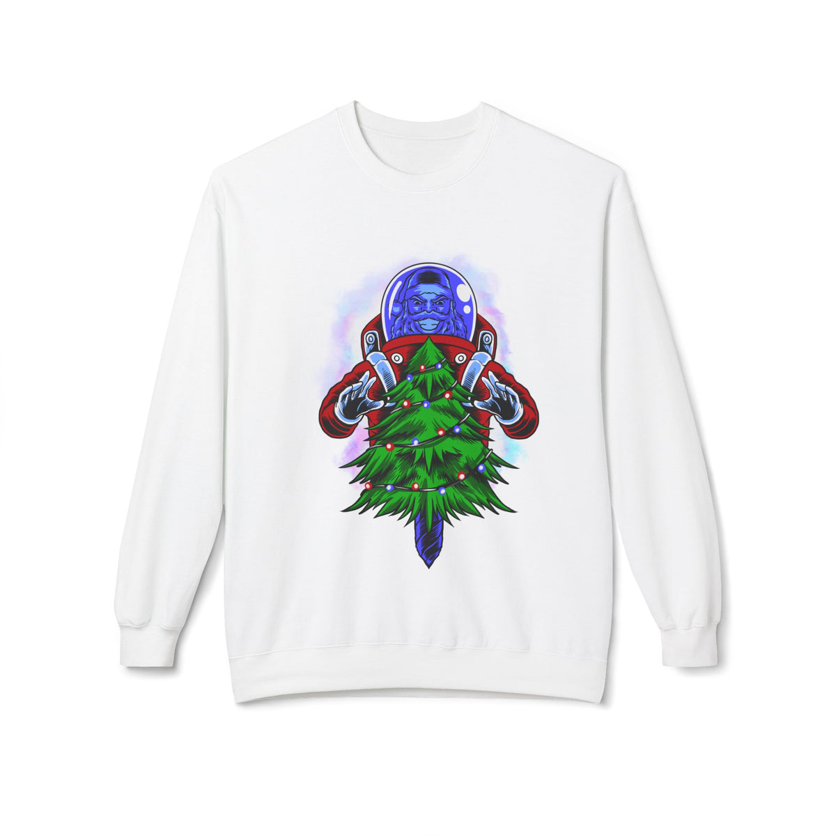 Astronaut Santa Pouncing on a Christmas Tree Crewneck Sweatshirt