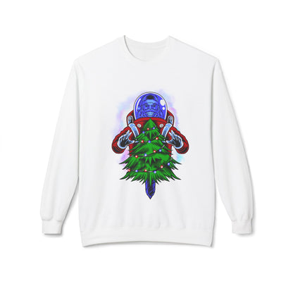Astronaut Santa Pouncing on a Christmas Tree Crewneck Sweatshirt