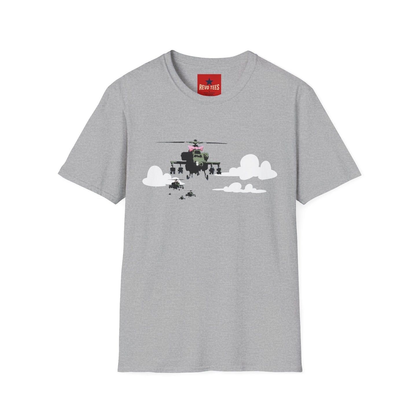 Banksy Helicopter Pilot Graphic T-Shirt — Vintage Chopper Clouds Design