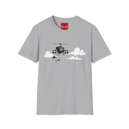 Banksy Helicopter Pilot Graphic T-Shirt — Vintage Chopper Clouds Design