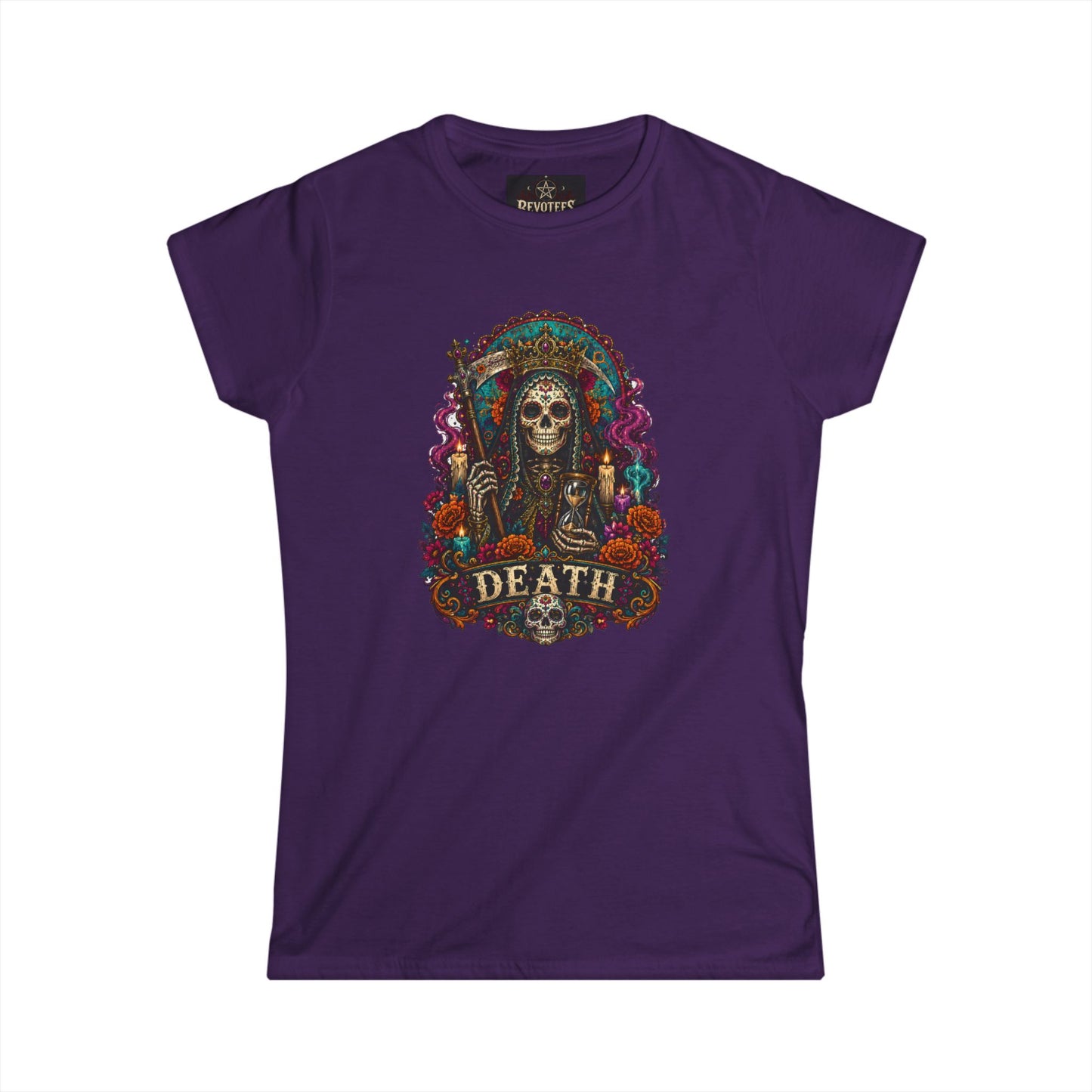 Day of the Dead "Death" Skull Tee — Women's Gothic Floral Graphic Shirt
