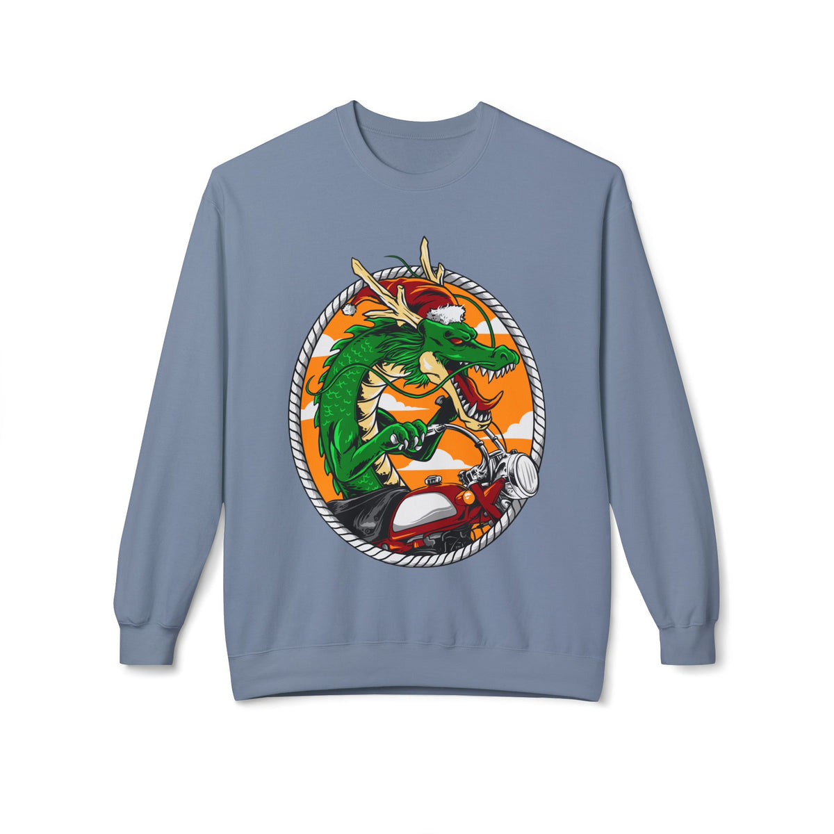 Dragon Santa Riding — Retro Green Dragon Surfing Crewneck Sweatshirt