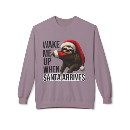Sloth Santa Sweatshirt — "Wake Me Up When Santa Arrives" Holiday Crewneck