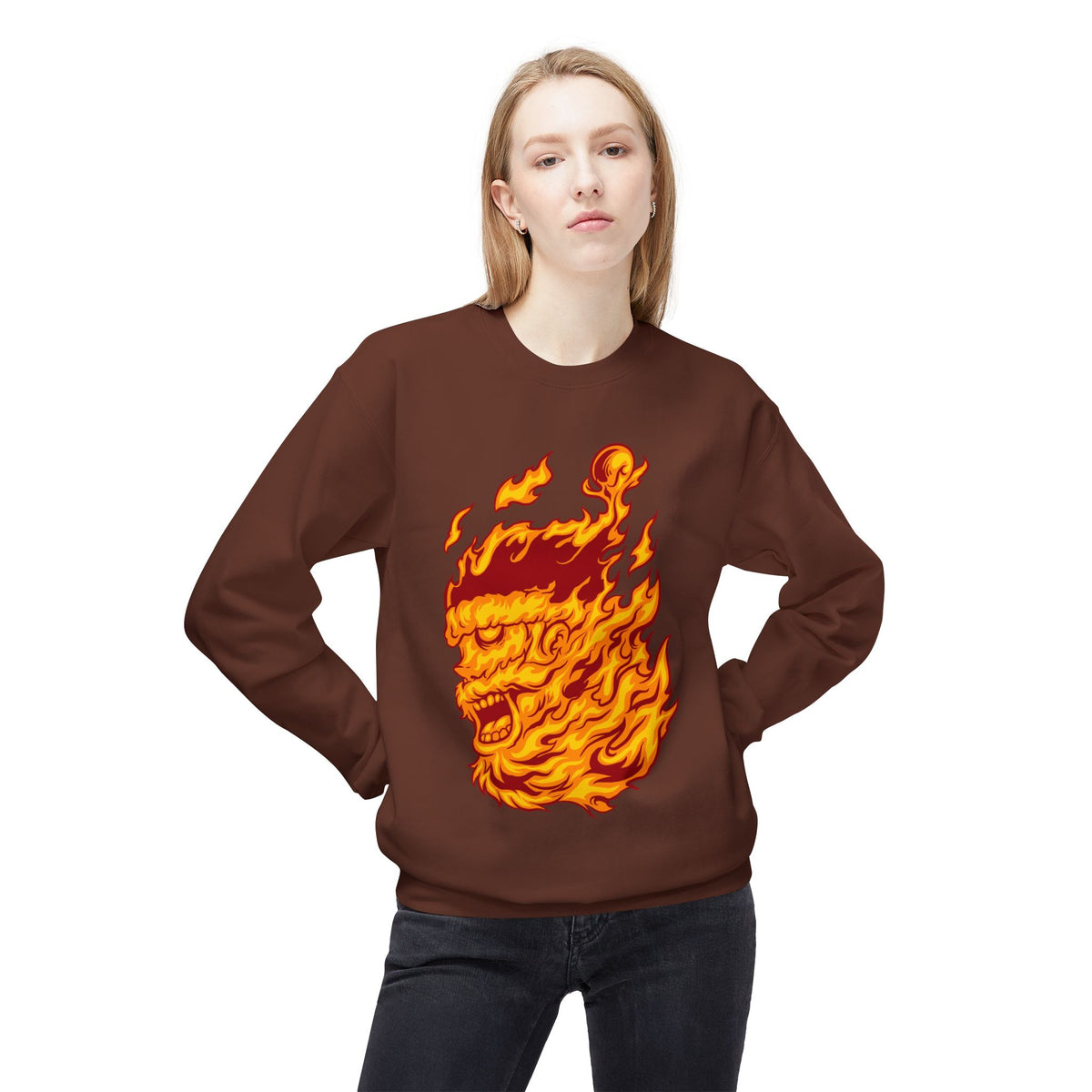 Flaming Santa Skull Redneck - I mean Crewneck Sweatshirt