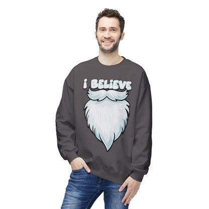 "I Believe" Santa Beard Holiday Crewneck Sweatshirt