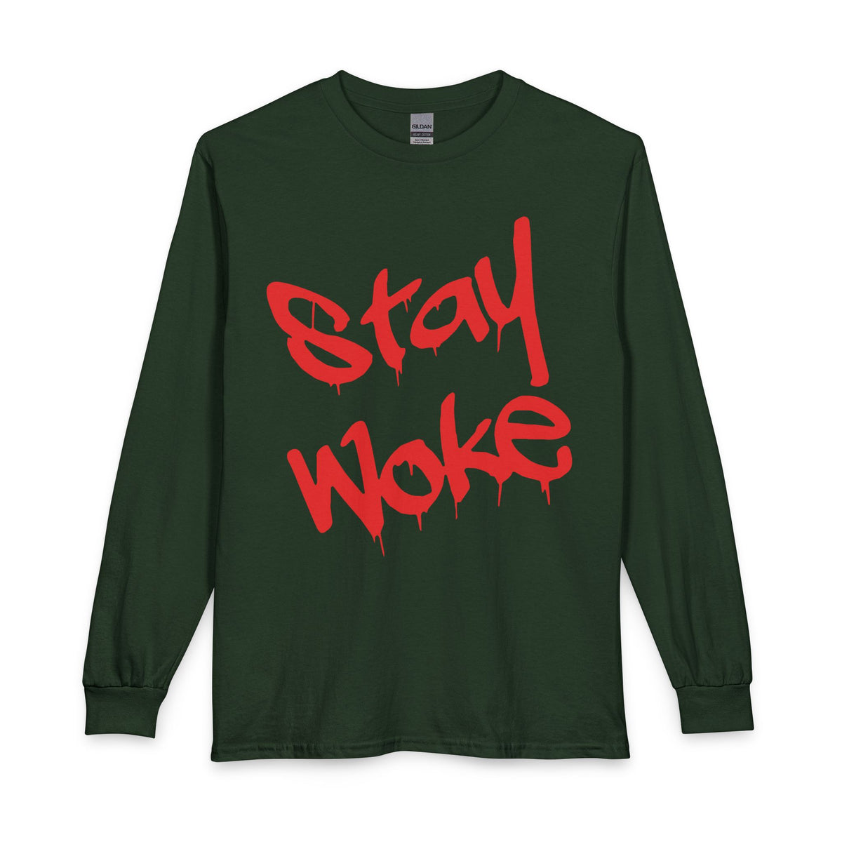 Stay Woke Long Sleeve Tee – Red Blood Graffiti Script Shirt