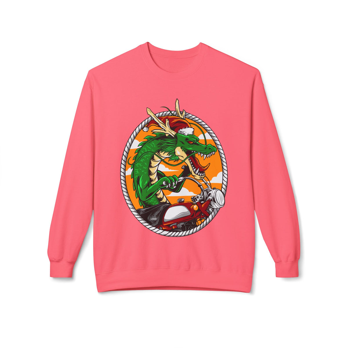 Dragon Santa Riding — Retro Green Dragon Surfing Crewneck Sweatshirt