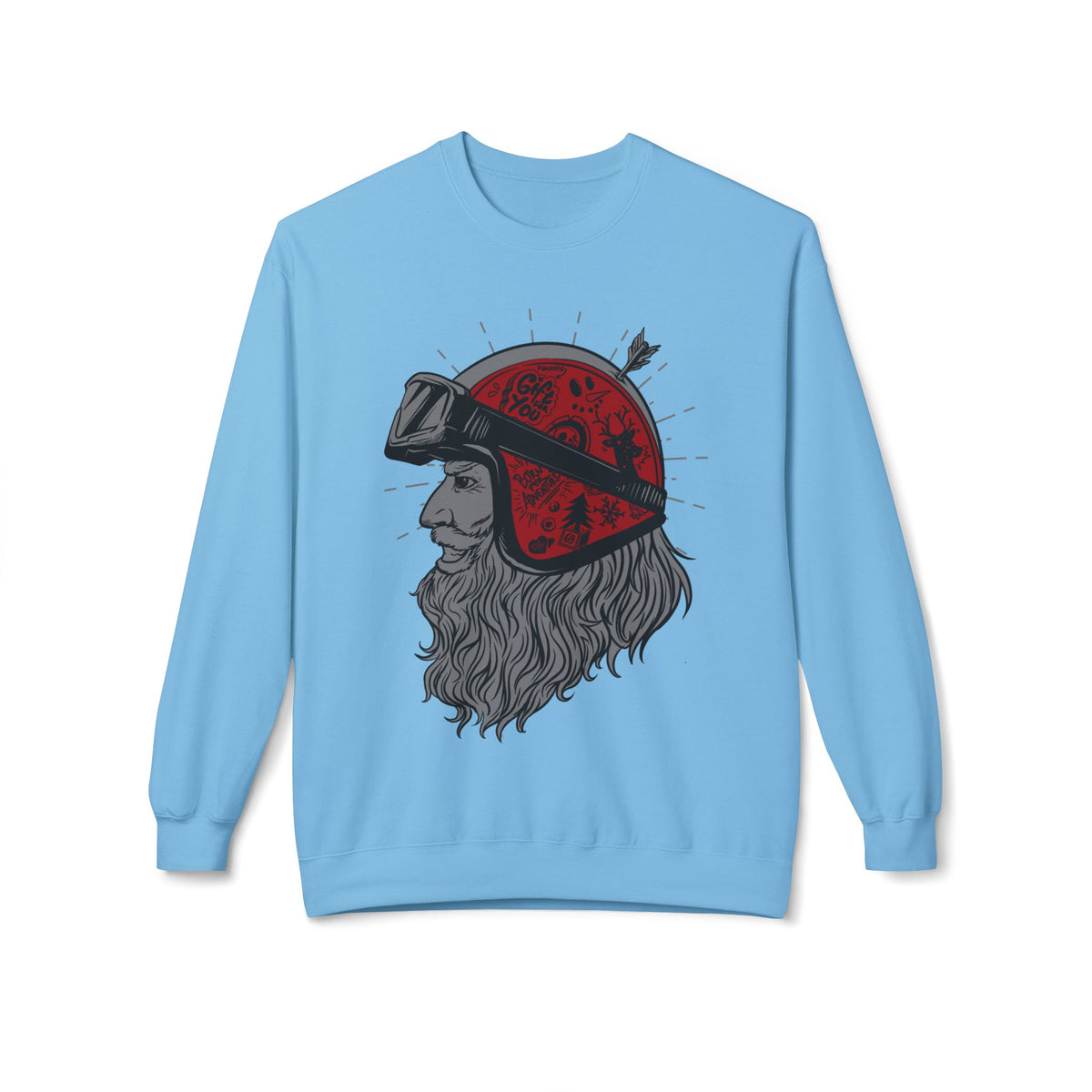 Santa the Bearded Rider  – Red Helmet Moto Crewneck Sweatshirt