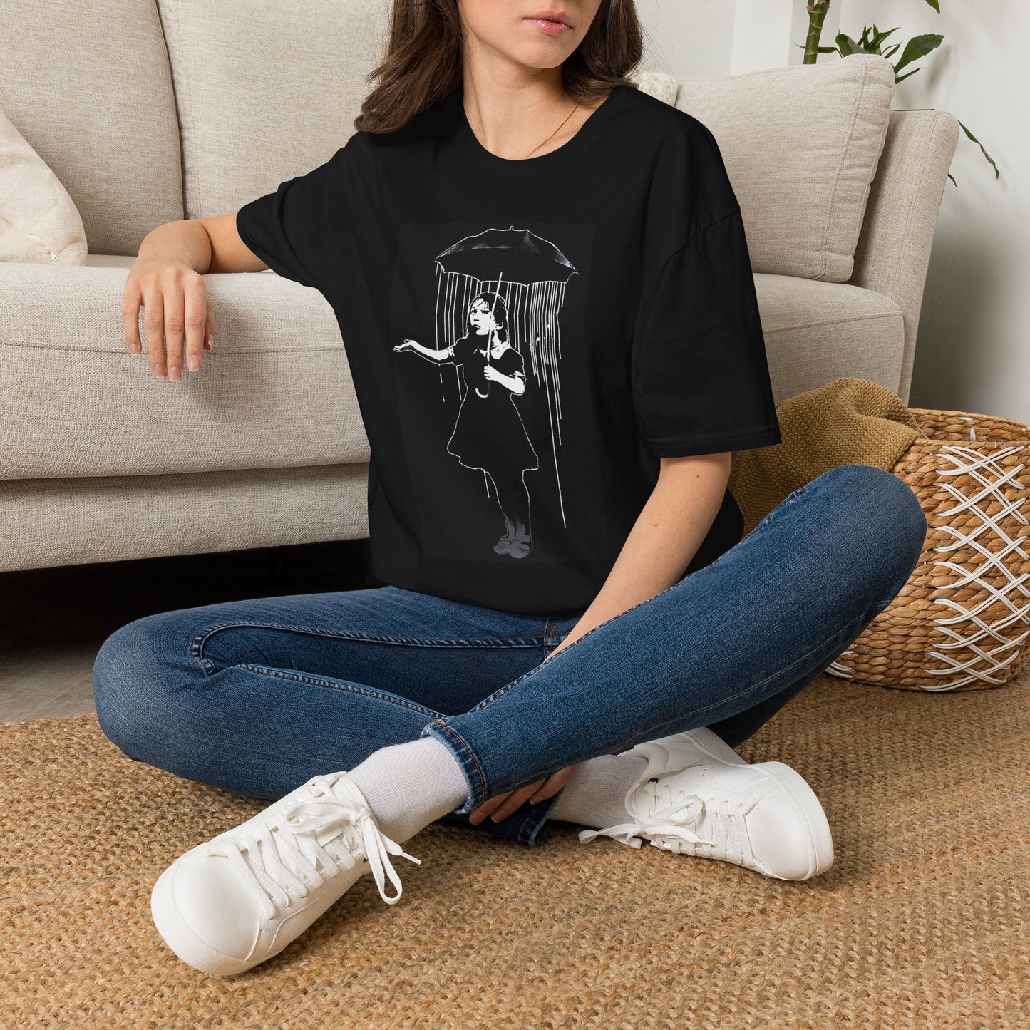 Banksy T-Shirt — Girl with Umbrella Chalk Art Tee