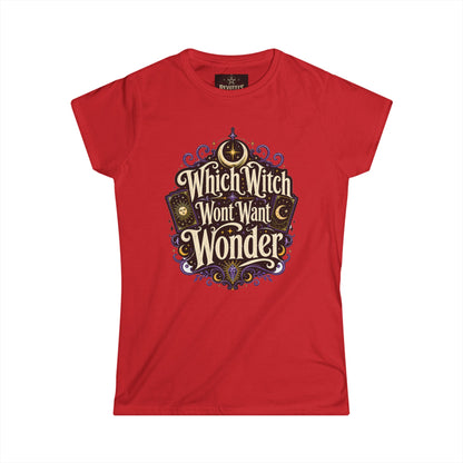 Women's Witchy Tee — "Which Witch Won't Want Wonder" Gothic Halloween Shirt