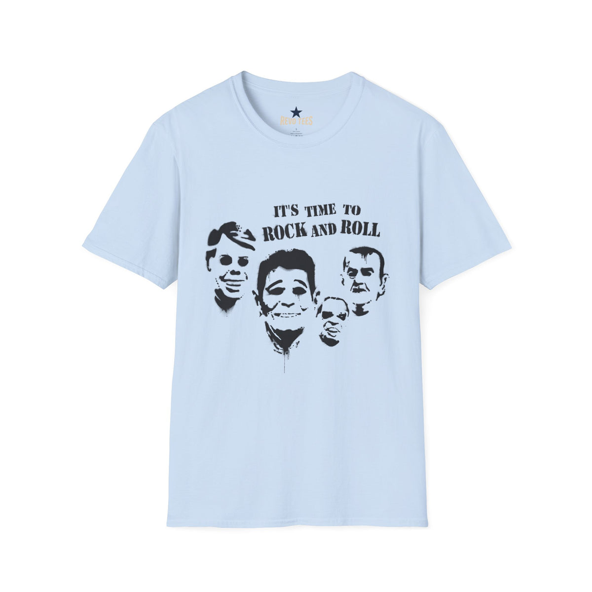 Revotees Rock and Roll Faces Its Time to Rock and Roll Retro Band T-Shirt - alternate view 2