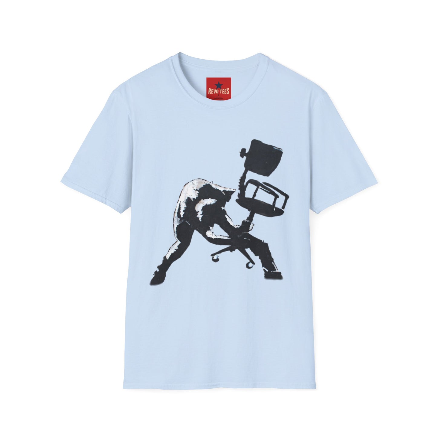 Banksy T-Shirt — Black Cat Tossing Office Chair Graphic Tee