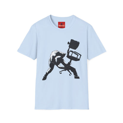 Banksy T-Shirt — Black Cat Tossing Office Chair Graphic Tee