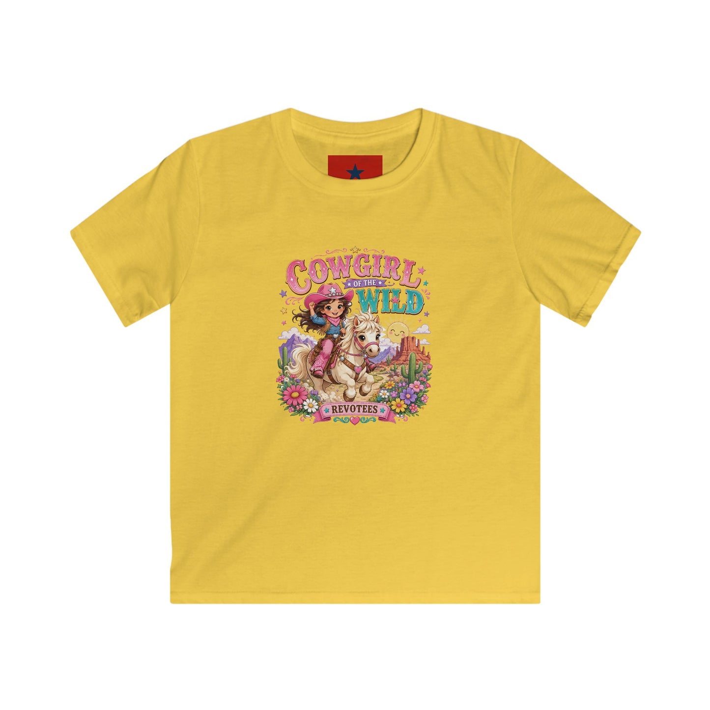 Kids Tee — "Cowgirl at Heart" Colorful Western Graphic (Cowgirl & Wild Print)
